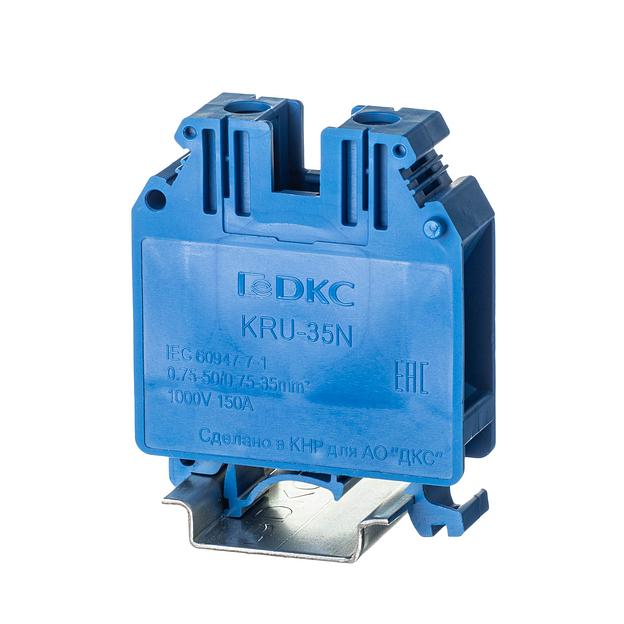 Клемма проходная, винтовой зажим, 2 точки подключения, 35 кв.мм, синяя фото 1