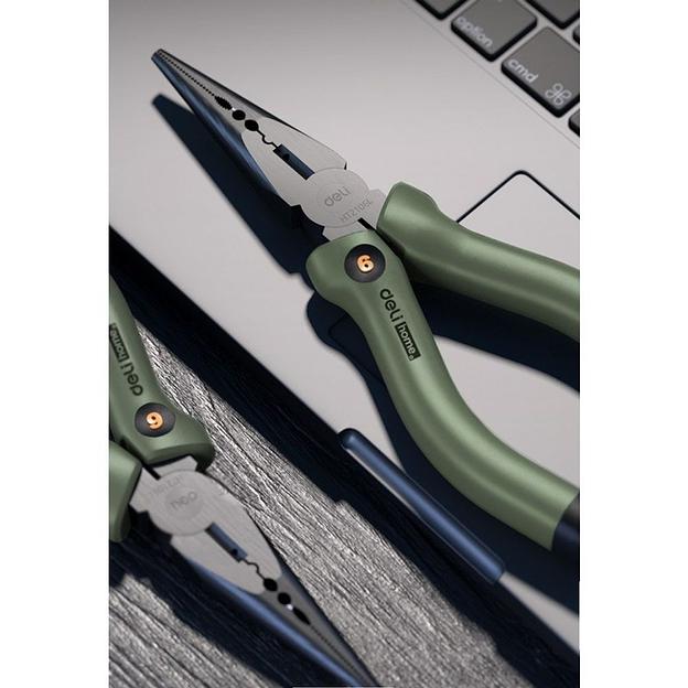 Удлиненные плоскогубцы "Home Series Green" Deli HT2106L 160мм, эксклюзивный дизайн, рукоятка из высококачественного софттач пластика фото 4