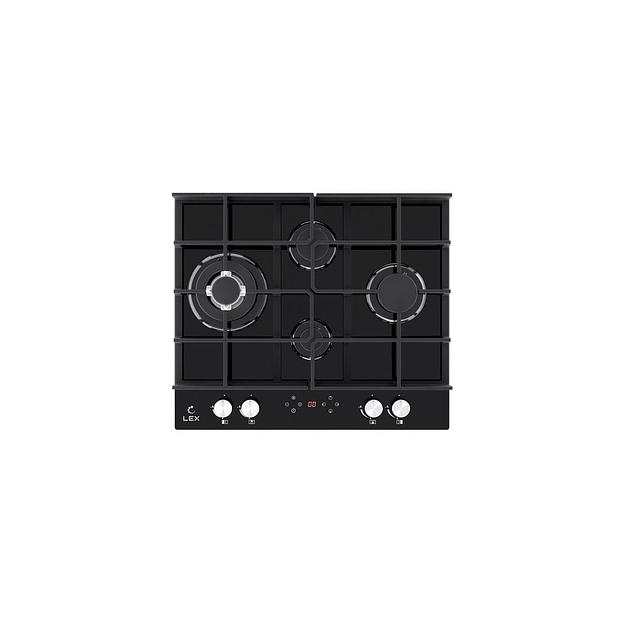 Газовая варочная панель LEX GVG 644 T BL, 4 конфорки, закаленное стекло, черный фото 1