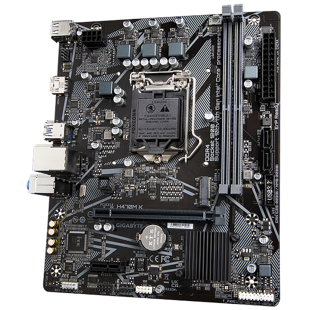 Материнская плата Gigabyte OEM H470M K, Socket 1200, Intel®H470, 2xDDR4-2333, HDMI, 1xPCI-Ex16, 1xPCI-Ex1, 2xSATA3, 1xM.2, 8 Ch Audio, GLan, (4+2)xUSB2.0, (2+2)xUSB3.2, mATX, RTL {} oem фото 4