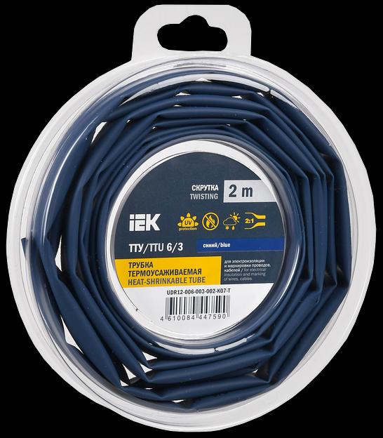Трубка термоусадочная ТТУ нг-LS 6/3 синяя (2м/упак) IEK фото 1