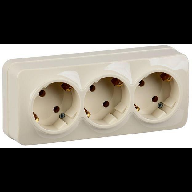 IEK ERH31-K33-16 РС23-3-ХК Розет. 3-ая с з/к о/у 16А GLORY кремовый фото 1