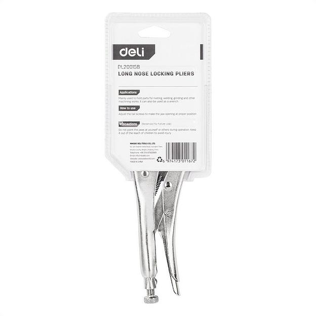 Зажимные клещи с удлиненными прямыми губками Deli DL20015B 220мм, рабочий ход 70мм, регулировочный винт фото 8