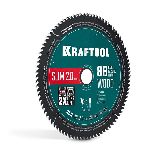 KRAFTOOL Slim wood cut 250 х 30 x 2.0 мм, 88Т, диск пильный по дереву, (36955-250-30-88) фото 1