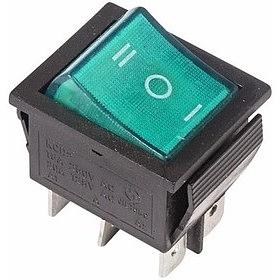 Rexant 36-2392 Выключатель клавишный 250V 15А (6с) ON-OFF-ON зеленый с подсветкой и нейтралью фото 1