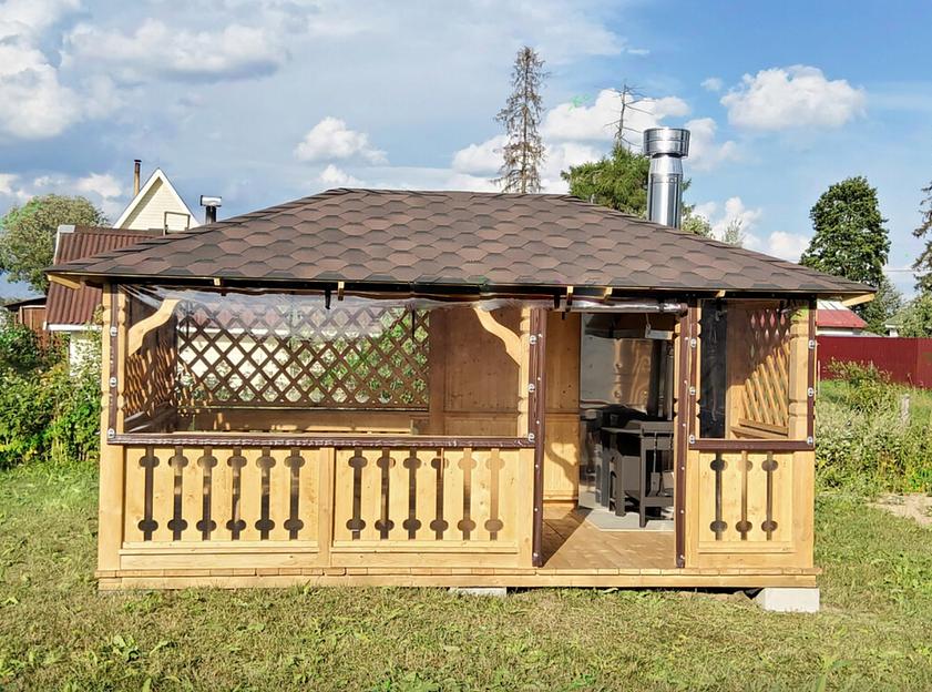 Беседка «Скандинавия» 5×3 м + казан-мангал + мягкие окна фото 1