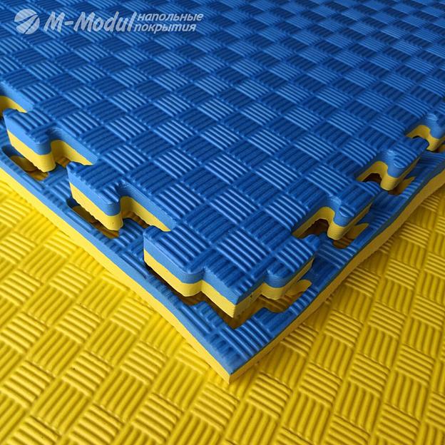 Мягкий модульный пол двухсторонний 100x100 см, толщина 2 см, Цвет Желто-синий, Толщина модуля 20 мм. фото 1