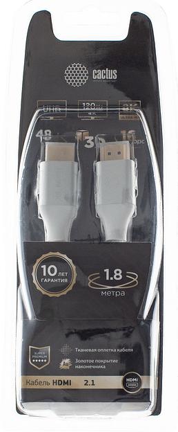 Кабель аудио-видео Cactus CS-HDMI.2.1-1.8 HDMI (m)/HDMI (m) 1.8м. Позолоченные контакты серебристый фото 1
