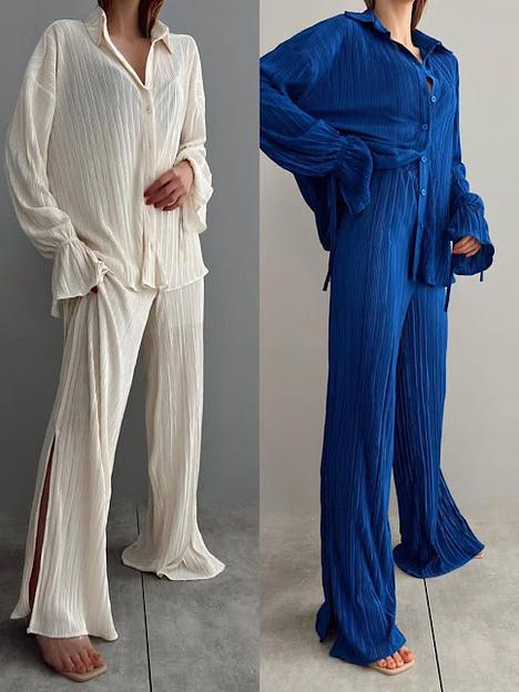 Женский турецкий костюм-пижама Seven плиссированный, синий ОПТ фото 3