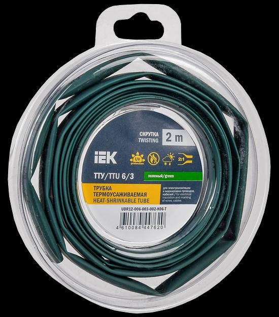 Трубка термоусадочная ТТУ нг-LS 6/3 зеленая (2м/упак) IEK фото 1