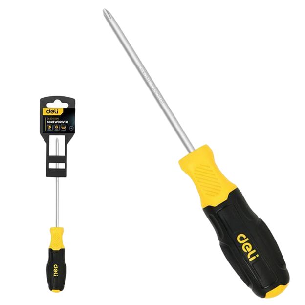 Крестовая отвертка Deli DL635125N PH1x125мм сталь Cr-V, двухкомпонентная прорезиненная рукоять фото 1