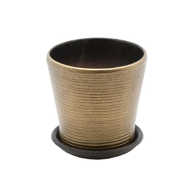 Керамический горшок с подставкой, 0,3л., Д95 Ш95 В87, бронзовый (глянец) фото 1