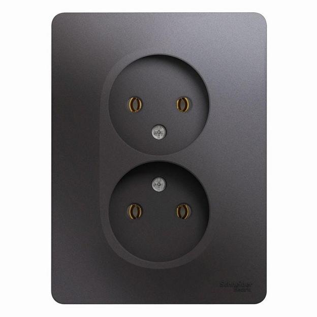 Systeme electric GSL001320 GLOSSA РОЗЕТКА двойная без заземления,16А, 250В, в сборе,ГРАФИТ фото 1