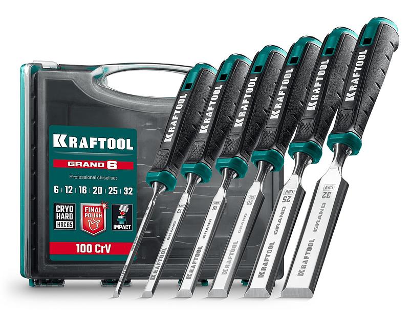 KRAFTOOL GRAND-6 набор стамесок-долот с двухкомпонентной рукояткой, 6 шт фото 1