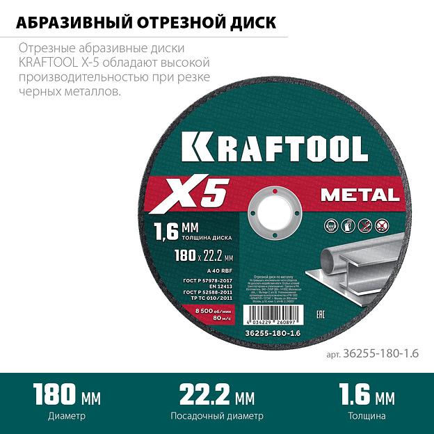 KRAFTOOL X5 Metal 180x1.6 мм по металлу отрезной диск для УШМ (36255-180-1.6) фото 3