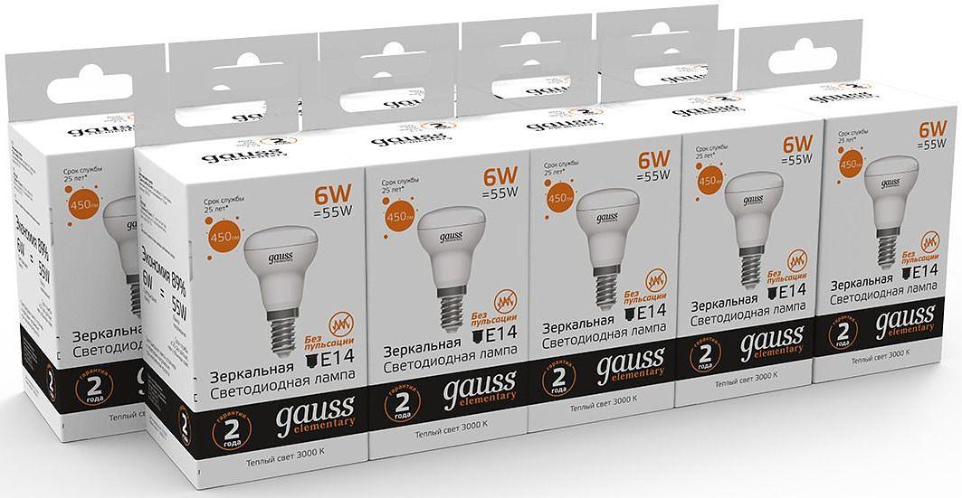 Лампа светодиодная Gauss Elementary 63116 6Вт цок.:E14 рефлек. 220B 3000K св.свеч.бел.теп. (упак.:10шт) фото 5
