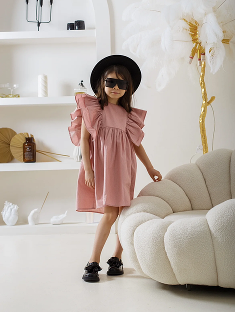 Платье MINI DI «Кенди» горох на пыльно-розовом, сатин, арт.420/145 ОПТ фото 4