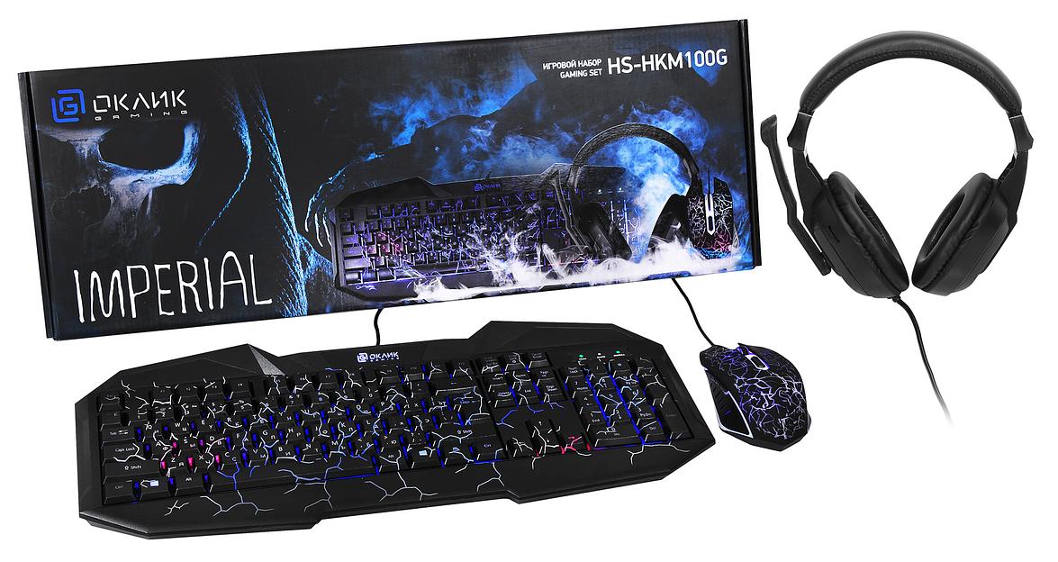 Комплект Оклик HS-HKM100G IMPERIAL (клавиатура, мышь, гарнитура) черный (489352) фото 4