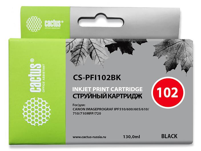 Картридж струйный Cactus CS-PFI102BK черный (130мл) для Canon iPF500/iPF600/iPF700/ MFP M40/iPF765/LP17/LP24 фото 1