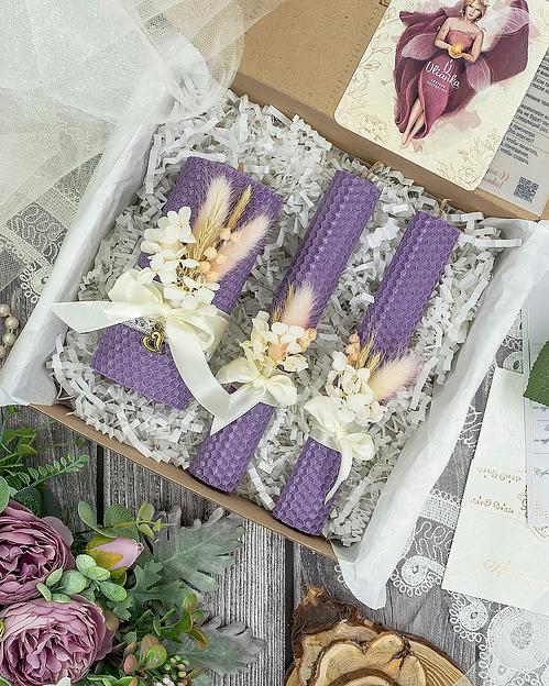 Свадебные свечи Ulianka из вощины «Семейный очаг», лаванда, 3 шт фото 1