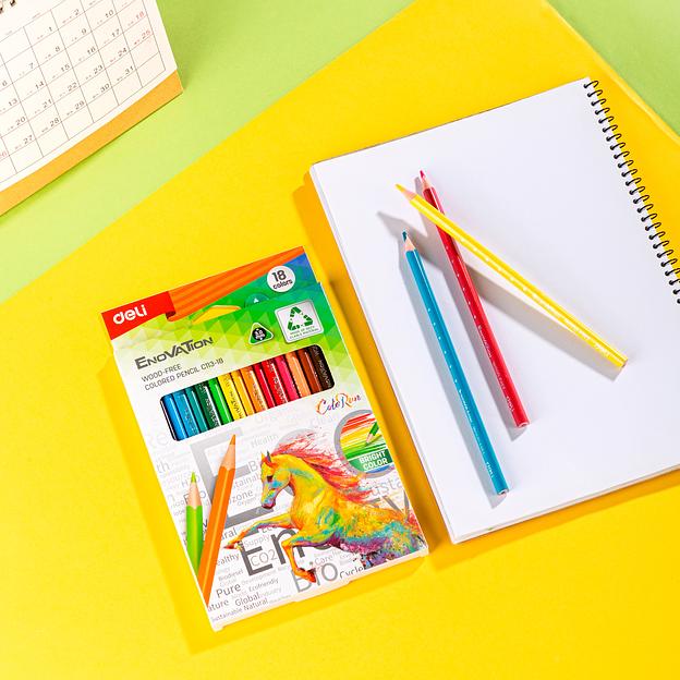 Карандаши цветные Deli EC113-18 Enovation трехгранные пластик 18цв. коробка/европод. (18шт) фото 5