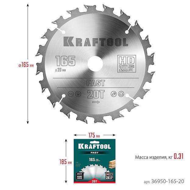KRAFTOOL Fast, 165 х 20 мм, 20Т, пильный диск по дереву (36950-165-20) фото 6