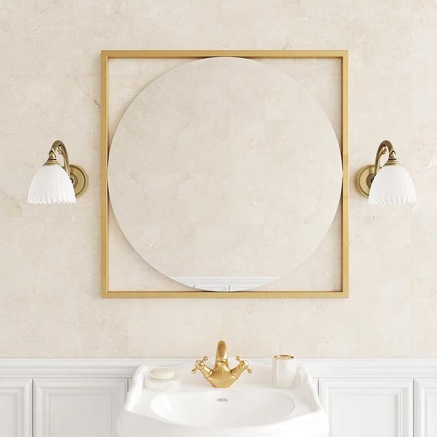 Зеркало в раме настенное квадратное и круглое 83х83 см, gold ОПТ фото 2