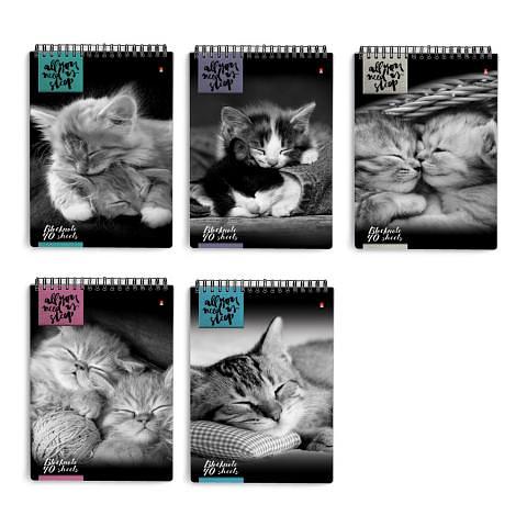 Блокнот на спирали А5, 40л., клетка, Кошки, ассорти, Альт 3-40-462 фото 1