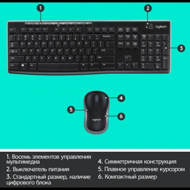 Комплект беспроводной клавиатура+мышь Logitech MK270 Black, оригинальная заводская РУС гравировка фото 6