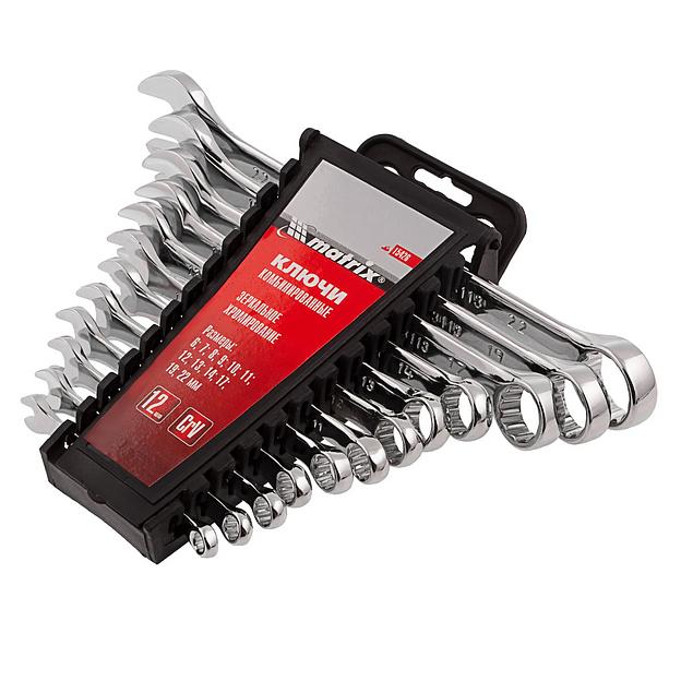 Набор ключей комбинированных, 6 - 22 мм, 12 шт., CrV, полированный хром фото 1