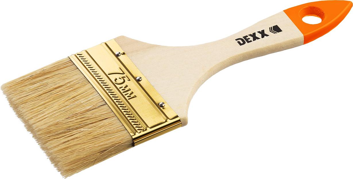 DEXX 75 мм, 3″, натуральная щетина, деревянная ручка, флейцевая, все виды ЛКМ, плоская кисть (0100-075) фото 1