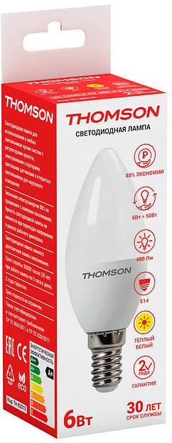 Лампа светодиодная Thomson Candle TH-B2013 6Вт цок.:E14 свеча 220B 3000K св.свеч.бел.теп. Candle (упак.:1шт) фото 2