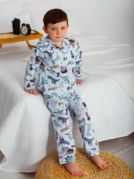 Пижама MINI DI «Алексия» дино на бледно-голубом, сатин ОПТ фото 2