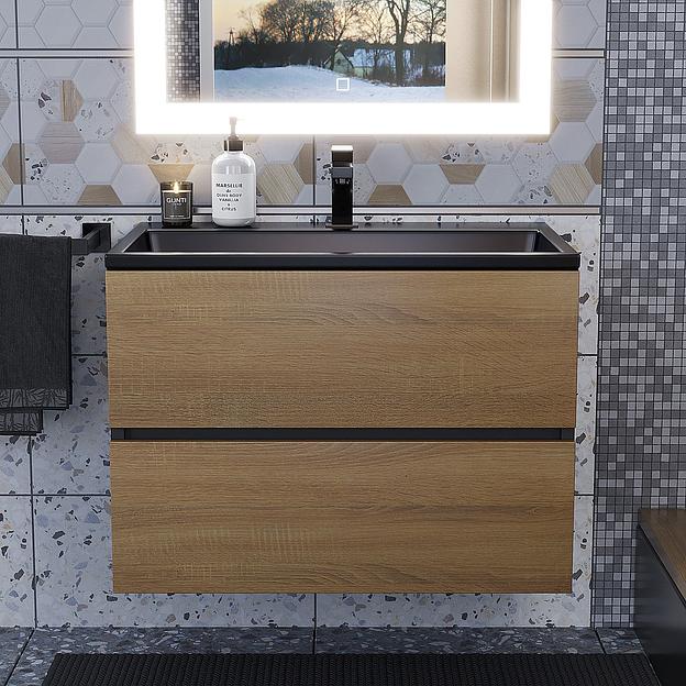 Тумба под раковину для ванной Uperwood Barsa, 70 см, подвесная, черная/дуб сонома фото 9
