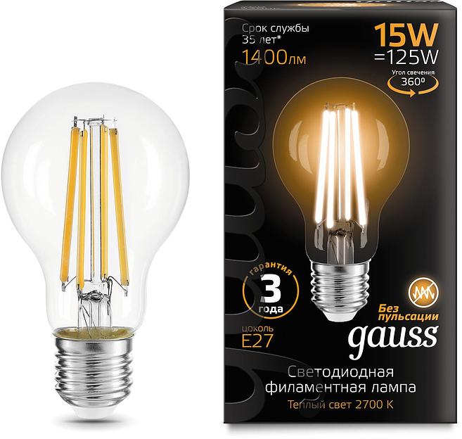 Лампа светодиодная Gauss Filament 102902115 15Вт цок.:E27 груша 220B 2700K св.свеч.бел.теп. (упак.:1шт) фото 1