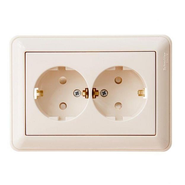 Systeme electric RS16-255-28 W59 РОЗЕТКА двойная с заземлением со шторками, 16А, в сборе, СЛОНОВАЯ КОСТЬ фото 1