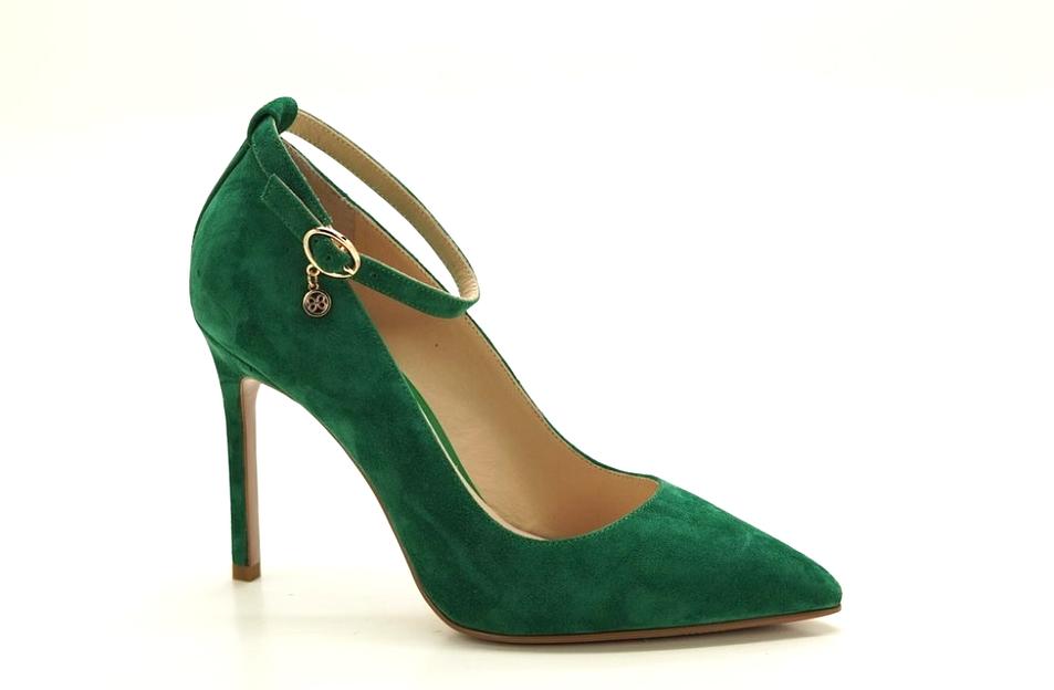 Туфли женские, зелёные, натуральная замша, каблук 10,5 см фото 1
