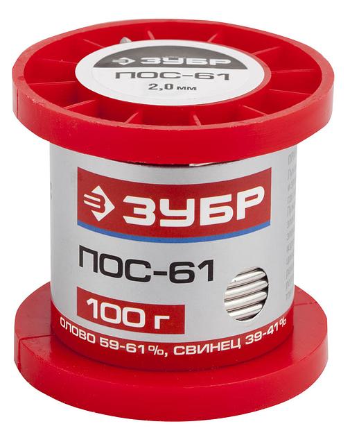 ЗУБР Припой, ПОС 61, проволока, 100г, 2мм [55450-100-20] фото 1