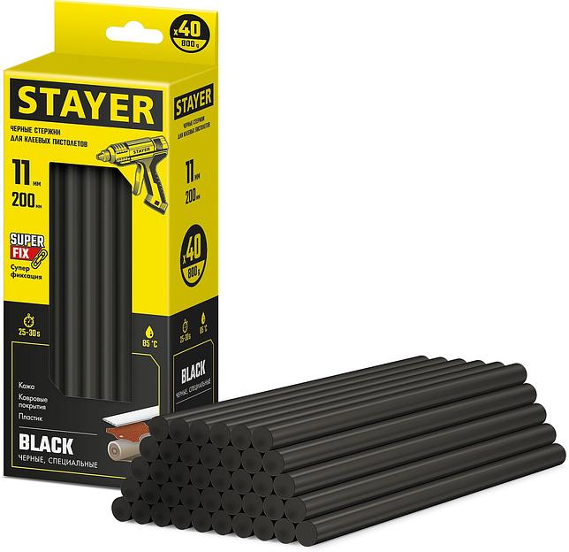 STAYER Black, чёрные, 11 х 200 мм, 40 шт, клеевые стержни, Professional (2-06821-D-S40) фото 1