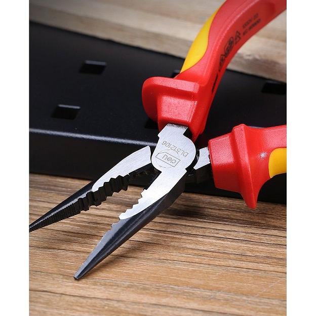 Диэлектрические удлиненные плоскогубцы Deli DL512106 160мм, сталь Cr-V, сертификат VDE для работ под напряжением до 1000 В фото 5