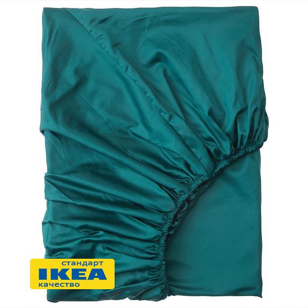 Простыня на резинке ЛЮТЕСМИО (ИКЕА ЛЮКТЭСМИН) 160x200, темно-зеленый, сатин, лиоцелл KL-50102010 фото 1