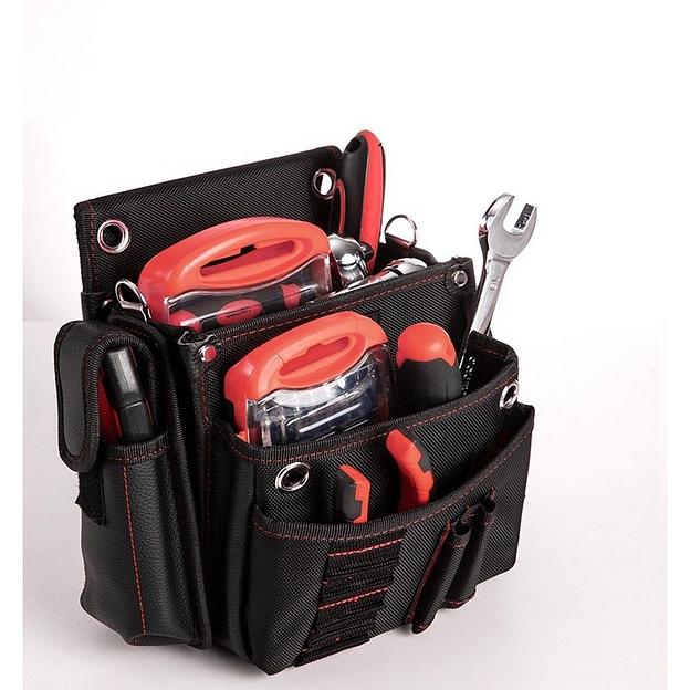 Ящики, сумки для инструментов Deli Поясная сумка монтажника Deli DL5865 250 x 250 x 110мм, 7 карманов, ткань Оксфорд 1680D, кожанные боковые карманы фото 2