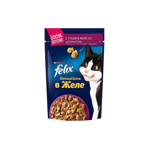 Влажный корм для кошек Felix® Sensations® в желе, c уткой в желе со шпинатом, 85 г фото 1