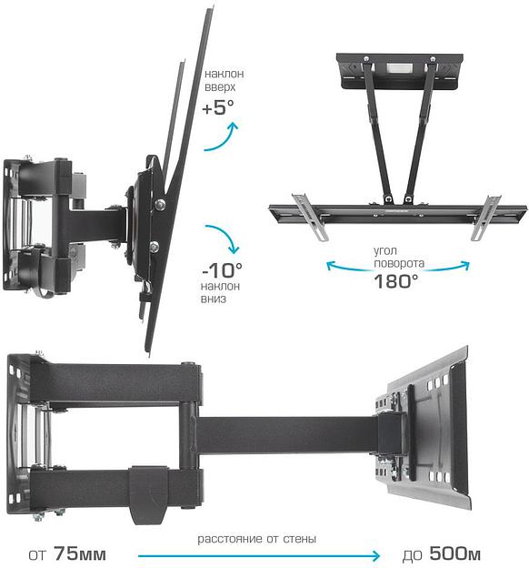Кронштейн для телевизора Kromax PIXIS-XL-2 черный 40"-90" макс.50кг настенный поворот и наклон фото 6
