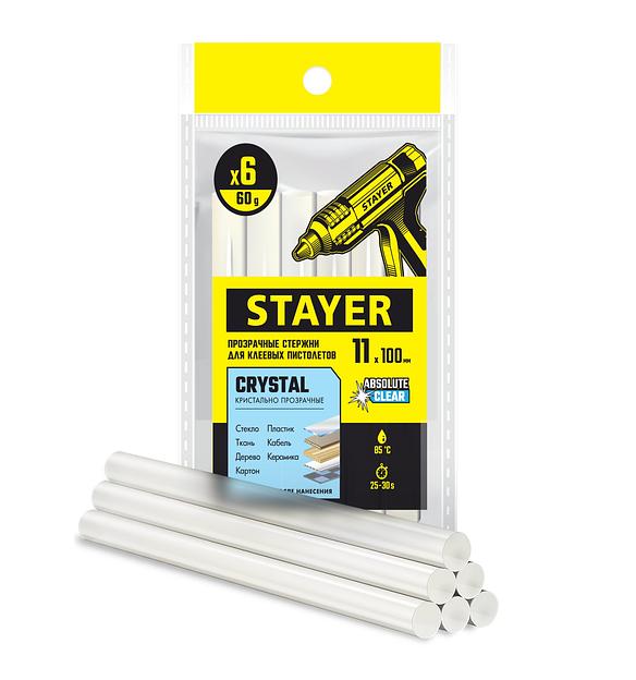 STAYER Cristal, 11 х 100 мм, 6 шт, прозрачные, универсальные клеевые стержни Professional (0682-H6) фото 1