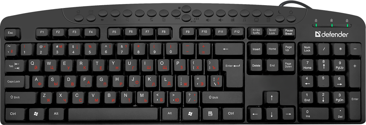 Клавиатура проводная Defender Atlas HB-450 RU/ENG черный мультимедиа 124 кн.   45450 фото 1