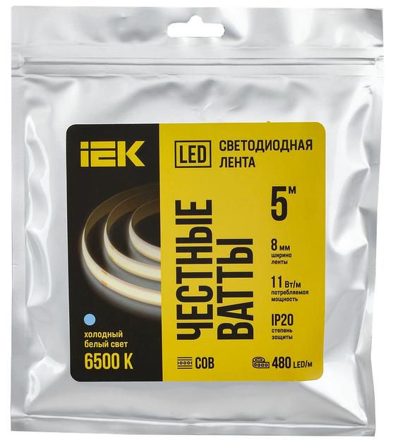 Лента LED 5м COB-480LED 11Вт/м IP20 8мм 24В 6500К IEK фото 3
