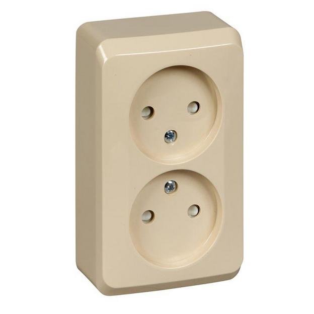 Systeme electric PA16-006K ЭТЮД О/У двойная РОЗЕТКА без заземления со штороками 16А 250B, КРЕМОВЫЙ, Россия фото 1