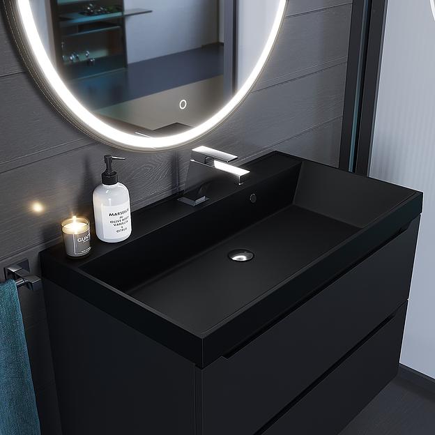 Раковина кварцевая для ванной комнаты Uperwood Classic Quartz 80 см, черная матовая, космос фото 3