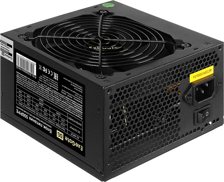 Блок питания 500W ExeGate 500PPE (ATX, APFC, PC, 80 PLUS, 12cm fan, 24pin, 2x(4+4)pin, 2xPCI-E, 5xSATA, 3xIDE, black, кабель) (EX260641RUS-PC) фото 2